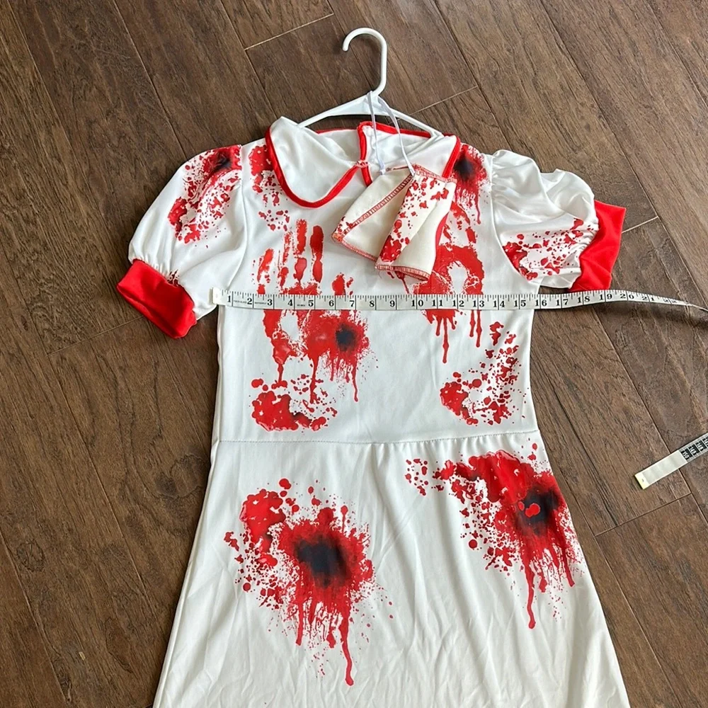 🩸👩🏽⚕️Girls Halloween “Bloody Nurse” Costume Dress – Spooky & Fun! - Picture 4 of 9